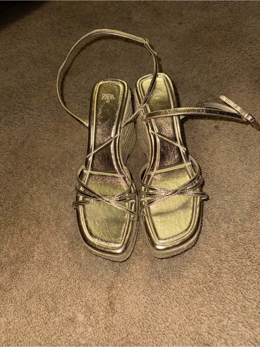 Zara Metallic Gold Strappy Heeled Sandals
